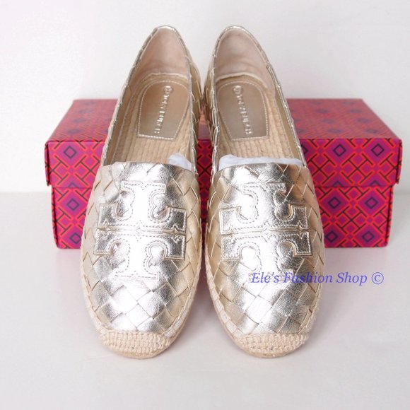 NIB Tory Burch Ines Woven Leather Espadrille Flat Spark Gold US 7 9 9.5 AUTHENTC - Picture 4 of 14